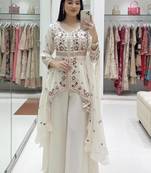 White Color Sequence Embroidery Work Silk Blend Salwar Suit