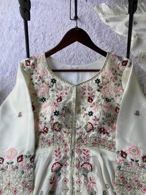 White Color Sequence Embroidery Work Silk Blend Salwar Suit 2