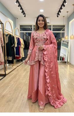 Pink  Color Sequence Embroidery Work Silk Blend Salwar Suit 1