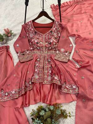 Pink  Color Sequence Embroidery Work Silk Blend Salwar Suit 2