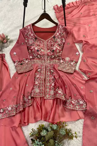 Pink  Color Sequence Embroidery Work Silk Blend Salwar Suit