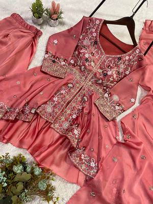 Pink  Color Sequence Embroidery Work Silk Blend Salwar Suit 3