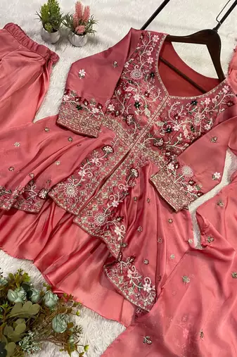 Pink  Color Sequence Embroidery Work Silk Blend Salwar Suit