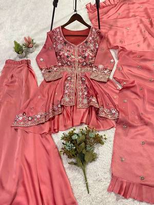 Pink  Color Sequence Embroidery Work Silk Blend Salwar Suit 4