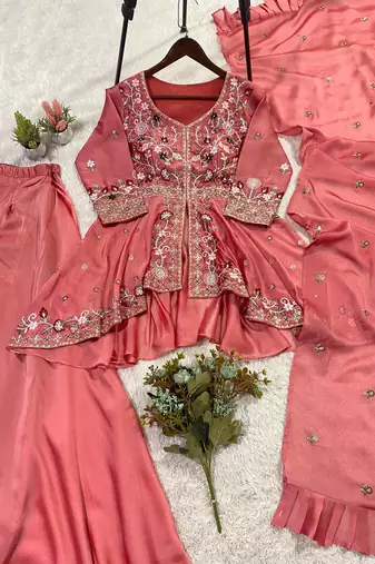 Pink  Color Sequence Embroidery Work Silk Blend Salwar Suit