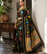 Black Color Jacquard Weaving Work Georgette Saree