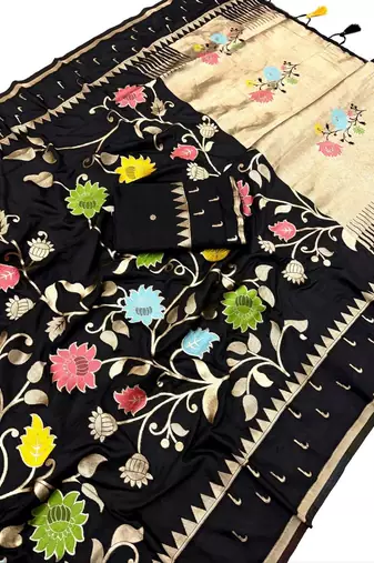 Black Color Jacquard Weaving Work Georgette Saree