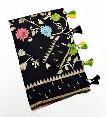 Black Color Jacquard Weaving Work Georgette Saree 3