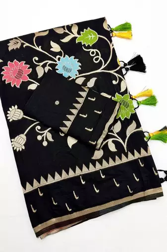 Black Color Jacquard Weaving Work Georgette Saree