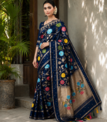Blue Color Jacquard Weaving Work Georgette Saree
