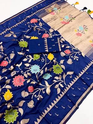 Blue Color Jacquard Weaving Work Georgette Saree 2