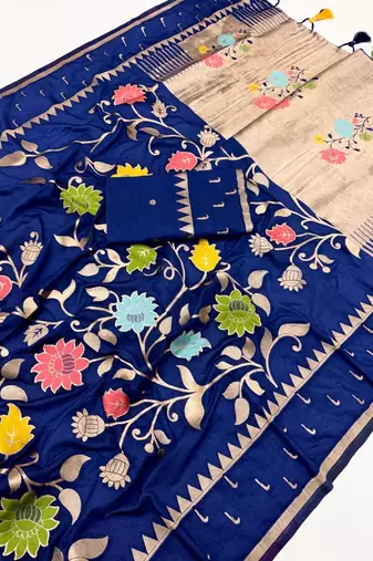 Blue Color Jacquard Weaving Work Georgette Saree