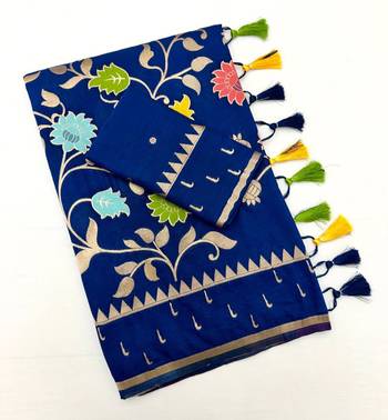 Blue Color Jacquard Weaving Work Georgette Saree 3