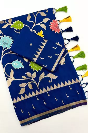Blue Color Jacquard Weaving Work Georgette Saree