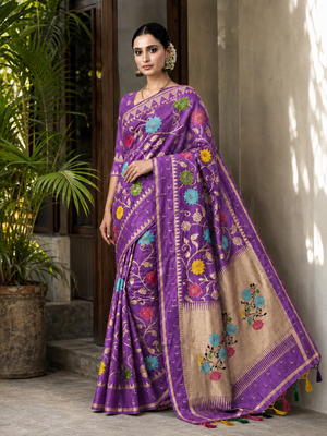 Purple Color Jacquard Weaving Work Georgette Saree 1