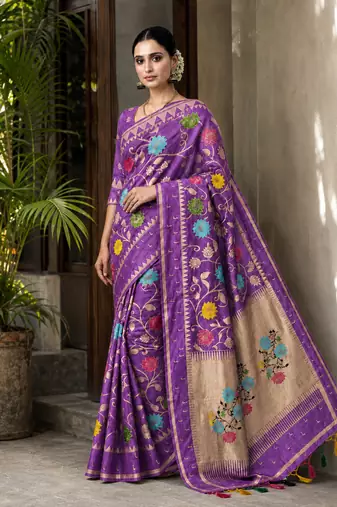 Purple Color Jacquard Weaving Work Georgette Saree