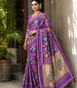 Purple Color Jacquard Weaving Work Georgette Saree