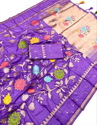 Purple Color Jacquard Weaving Work Georgette Saree 2