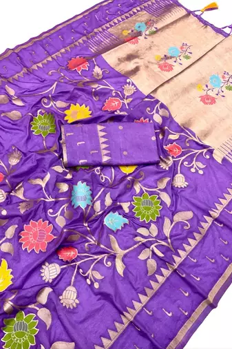 Purple Color Jacquard Weaving Work Georgette Saree