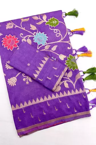 Purple Color Jacquard Weaving Work Georgette Saree