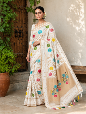White Color Jacquard Weaving Work Georgette Saree 1