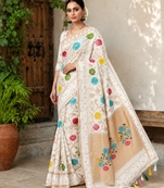 White Color Jacquard Weaving Work Georgette Saree