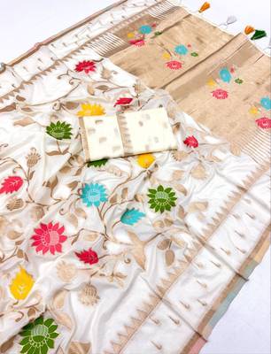 White Color Jacquard Weaving Work Georgette Saree 2