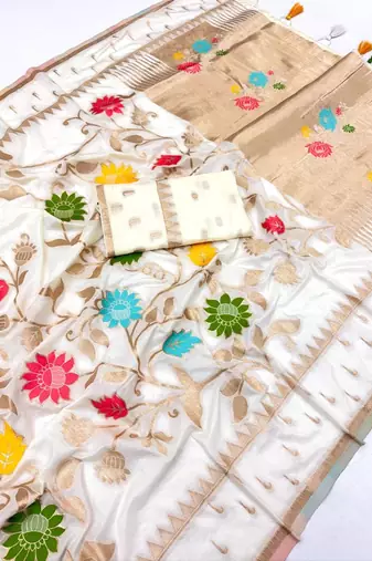 White Color Jacquard Weaving Work Georgette Saree