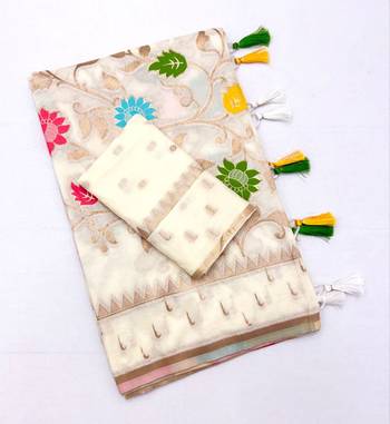 White Color Jacquard Weaving Work Georgette Saree 3