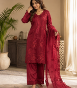 Maroon Color Sequence Embroidery Work Silk Blend Salwar Suit