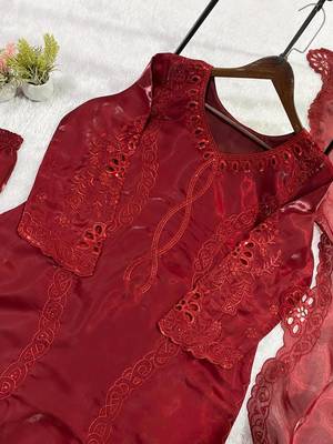 Maroon Color Sequence Embroidery Work Silk Blend Salwar Suit 2