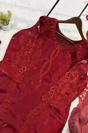 Maroon Color Sequence Embroidery Work Silk Blend Salwar Suit