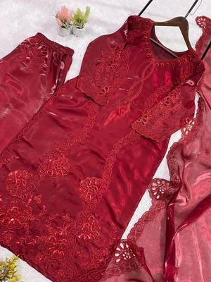 Maroon Color Sequence Embroidery Work Silk Blend Salwar Suit 3