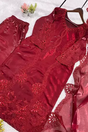 Maroon Color Sequence Embroidery Work Silk Blend Salwar Suit