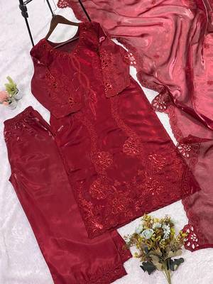 Maroon Color Sequence Embroidery Work Silk Blend Salwar Suit 4