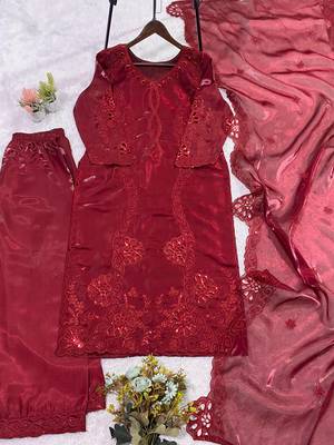 Maroon Color Sequence Embroidery Work Silk Blend Salwar Suit 5