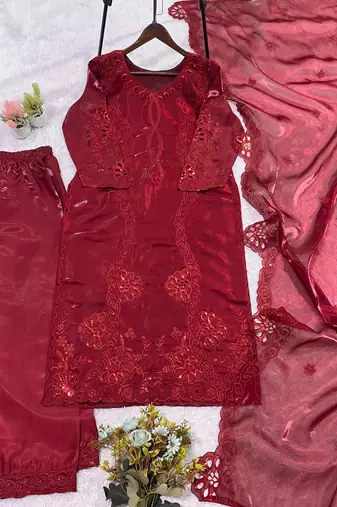 Maroon Color Sequence Embroidery Work Silk Blend Salwar Suit
