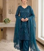 Teal Color Sequence Embroidery Work Silk Blend Salwar Suit