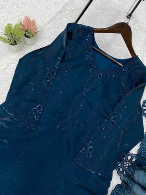 Teal Color Sequence Embroidery Work Silk Blend Salwar Suit 2