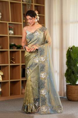 shaila  slate blue hand embroidered saree 1