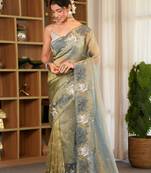 shaila  slate blue hand embroidered saree
