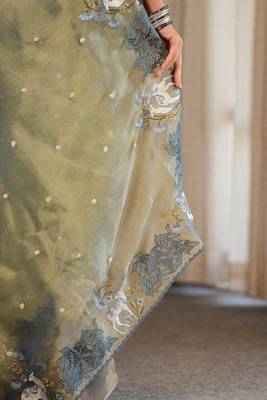 shaila  slate blue hand embroidered saree 4