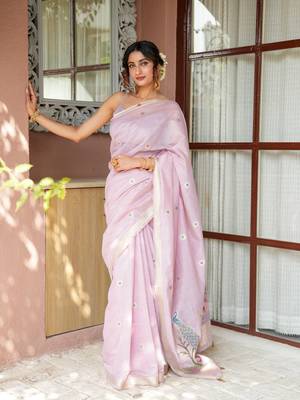 rajshri  handloom cotton blend saree with zari motifs & pallu  1