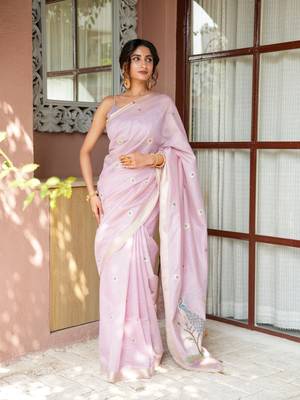 rajshri  handloom cotton blend saree with zari motifs & pallu  2