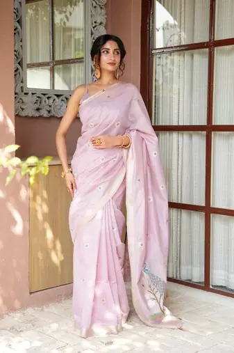 rajshri  handloom cotton blend saree with zari motifs & pallu 