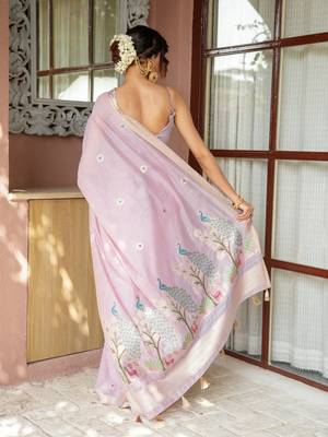 rajshri  handloom cotton blend saree with zari motifs & pallu  4