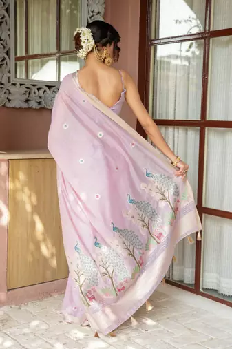 rajshri  handloom cotton blend saree with zari motifs & pallu 