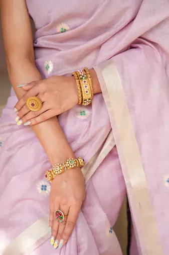 rajshri  handloom cotton blend saree with zari motifs & pallu 