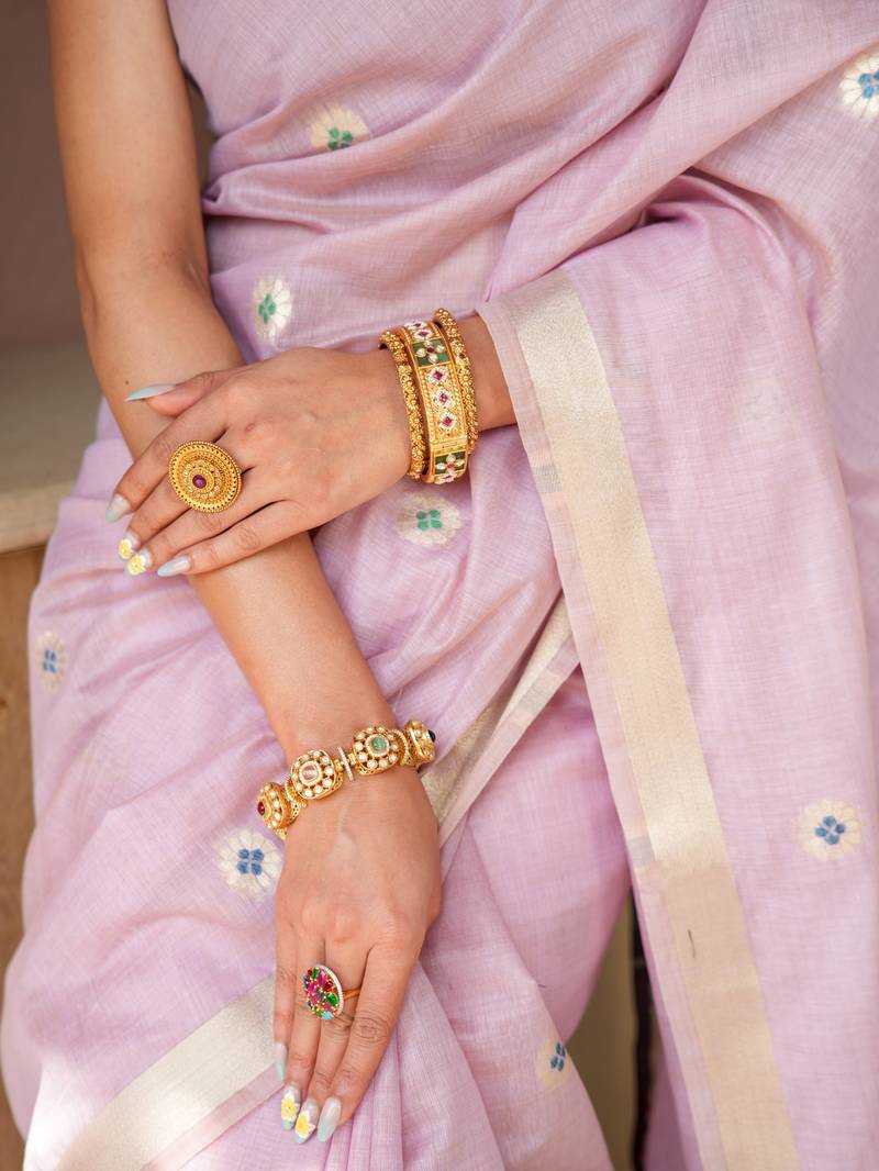 rajshri  handloom cotton blend saree with zari motifs & pallu 