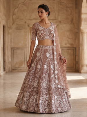 Embroidered Blush Pink Lehenga Choli Set with Dupatta 1